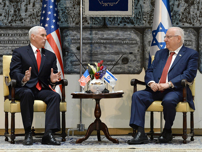 President Reuven Rivlin with US Vice President Mike Pence at the Presidents Residence, Jerusalem.